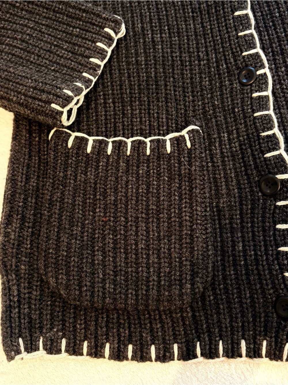 Alex Mill Marleybone Sweater Jacket Gray Waffle Knit Cardigan Cream Whipstitch - Picture 7 of 12